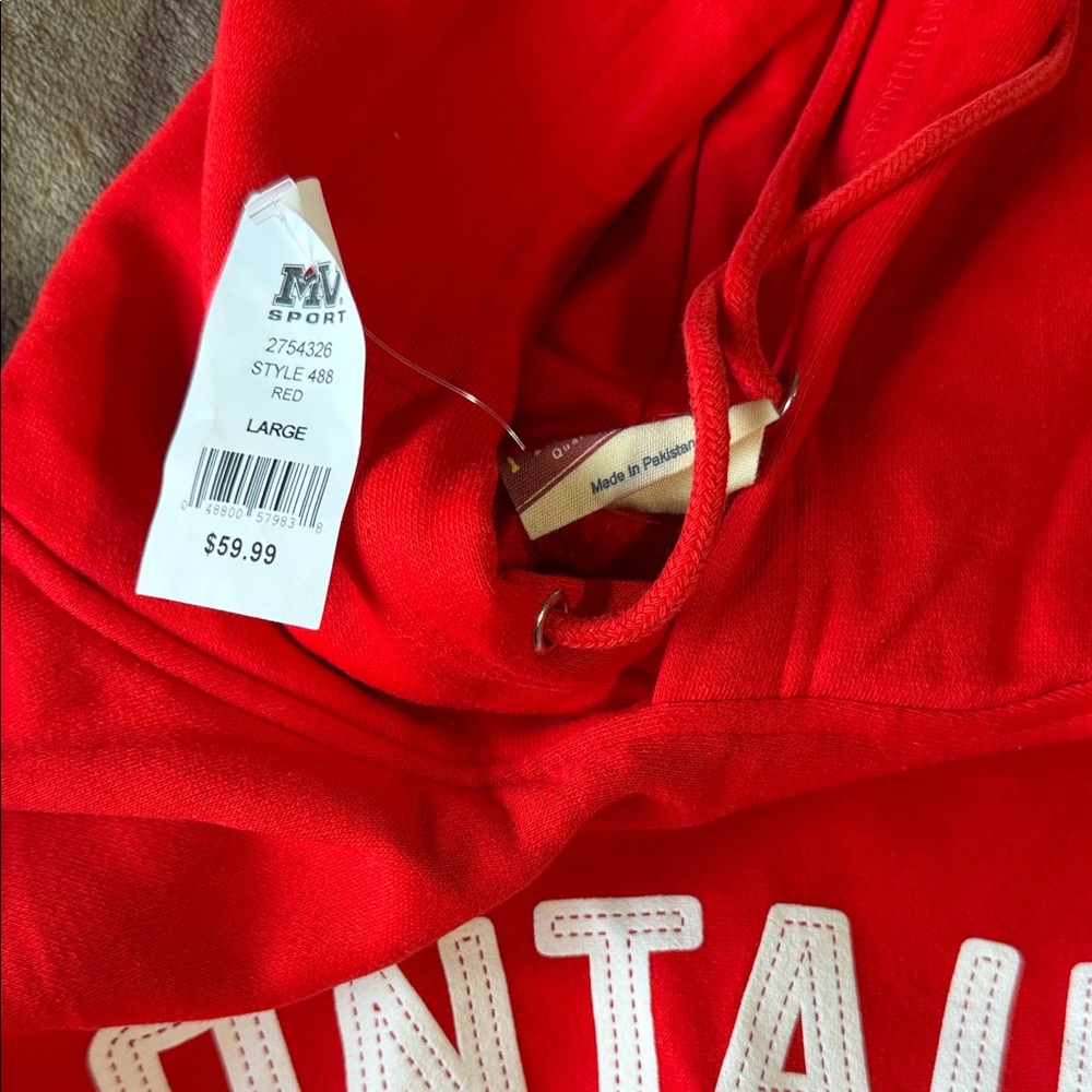 MV Sport Red Zip-Up Hoodie with White Lettering - Picture 2 of 2